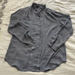 Ruffle neck striped blouse